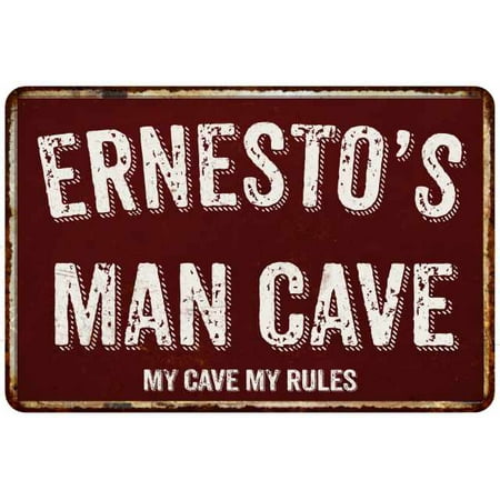 Ernesto S Man Cave Red Grunge Personalized Sign Metal 8x12 Decor 208120003396