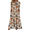 thumbnail image 3 of VBTAPA Summer Dresses for Women Boho Floral Long Dress Short Sleeve Henley Neck Maxi Dresses with Pockets Khaki M, 3 of 6