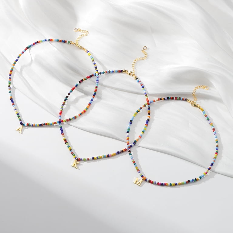 Turandoss Colorful Beaded Initial Choker Necklace, A-Z photo 8