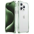 thumbnail image 2 of Dteck Bumper Case for iPhone 15 Pro,Shockproof Aluminum Metal Bumper Frame with Transparent Carbon Fiber Back Sticker and Camera Lens Protector, Lightgreen, 2 of 9