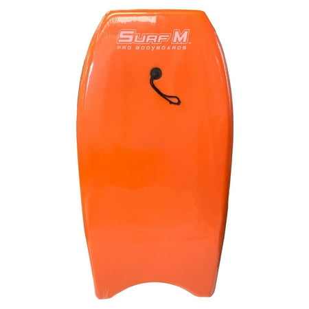 PMU 33 Inch Orange Bodyboard - Lightweight Wrist Leash Slick Bottom Boards for Beach Sea & Pool - Surfing Board for Kids Teens & Adults Wave Conditions Pkg/1