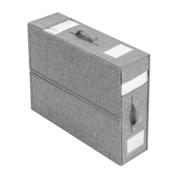 Avtoify Bed Sheet Set Storage Box Fabric Visual Window Zipper Folding Blanket Sorting Box Wardrobe Bedding Storage Gray Free Size