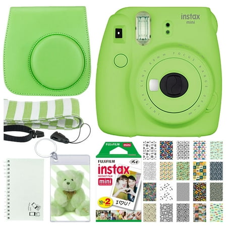 Hot Deal! Fuji Mini 9 Green Camera + Twin Film Pack 20 Shots + Matching Camera Case Button Close + Car Themed Photo Frames + Durable Photo Keychain + Scrapbooking Album + Striped Green Camera (Best Camera For Close Up Product Shots)