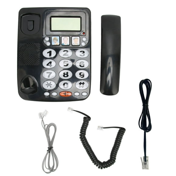 Teléfono con cable, puerto doble, sonido claro, remarcación del último número, función de silencio, volumen ajustable, teléfono fijo de escritorio, color negro