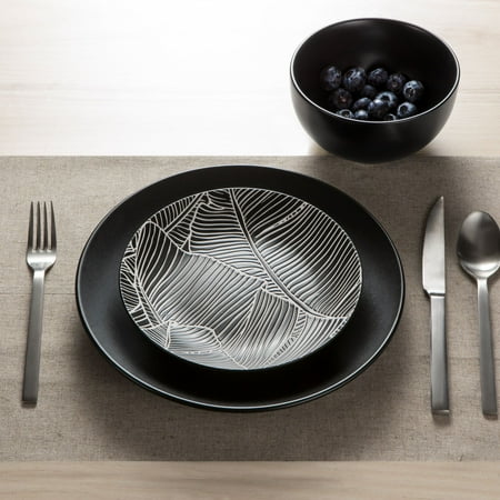 

Sango Goa Matte Leaf Stoneware Dinnerware Set 12-piece Black
