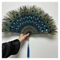 thumbnail image 4 of Peacock Feather Folding Fan, Lolita Performance, Dance Hand Fan with Pendant Gift, Wedding Party Decoration, 4 of 7