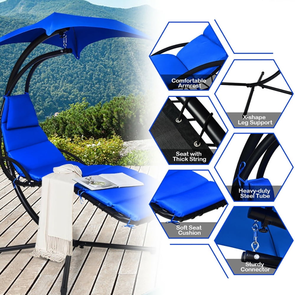 Aimee Lii Hanging Stand Chaise Lounger Swing Chair with Pillow, Patio Loungers, Navy