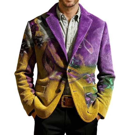 oqasdz Mens Suit Jacket Corduroy Print Stylish Jacket with Unique Textured Pattern Classic Fit Stretch Dress Coat Daily Formal Outdoor Activities