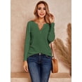 thumbnail image 2 of Womens V Neck Shirts Long Sleeve Waffle Knit Loose Fitting Warm Tee Tops Pullover Sweaters, 2 of 6