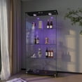 thumbnail image 3 of Modern Glass Display Cabinet with LED Lights, Quick-Assembly Antique Cabinet, Tempered Glass Bookshelf for Living Room/Bedrooms (2-Door 4-Shelf, Black), 3 of 9