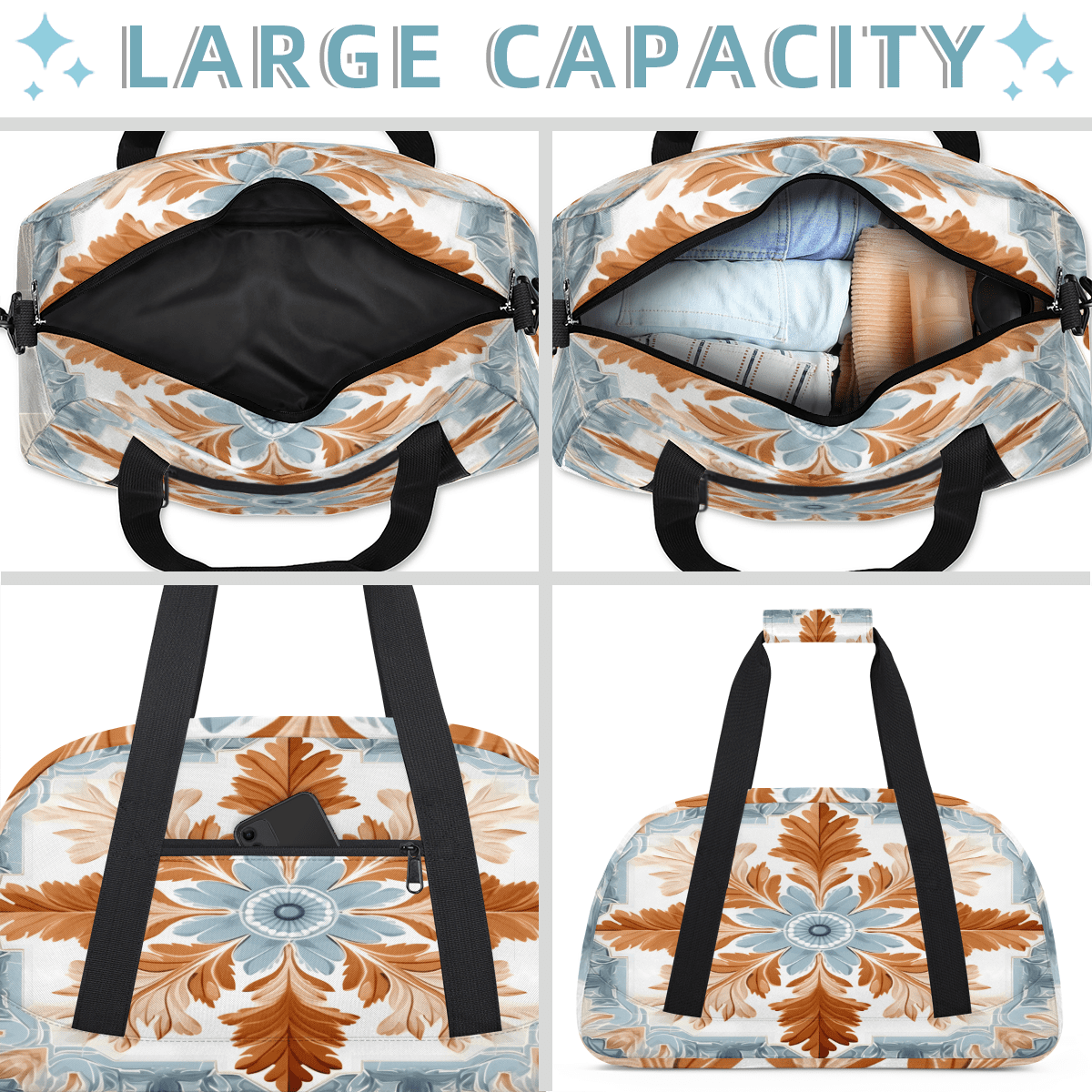 Herdesigns Retro Flower Sports Duffle Bag for Women & Men, Boho Flowers Gym Bag Dance Bag Overnight Bag Carry On Weekender Travel Bag