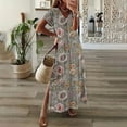thumbnail image 2 of Daiosportswear Robe Longue d'Été pour Femmes, Col en V, Manches Courtes, Maxi Robe Florale Décontractée, Robe de Plage Ample, Robe à Manches Courtes Multicolore pour Femmes, 2 of 3