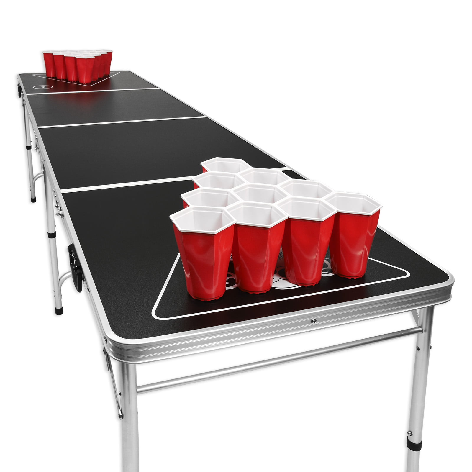 8-Foot Flip Cup Beer Pong Table Set With Holes Tailgate Pool Game Portable Erase 