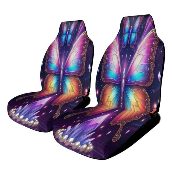 Dreamy Purple Butterfly Pattern (32)-1 Set of 2Pcs Car Seat Covers Easy Clean Automobile Seat Protector Car Interior Accessories