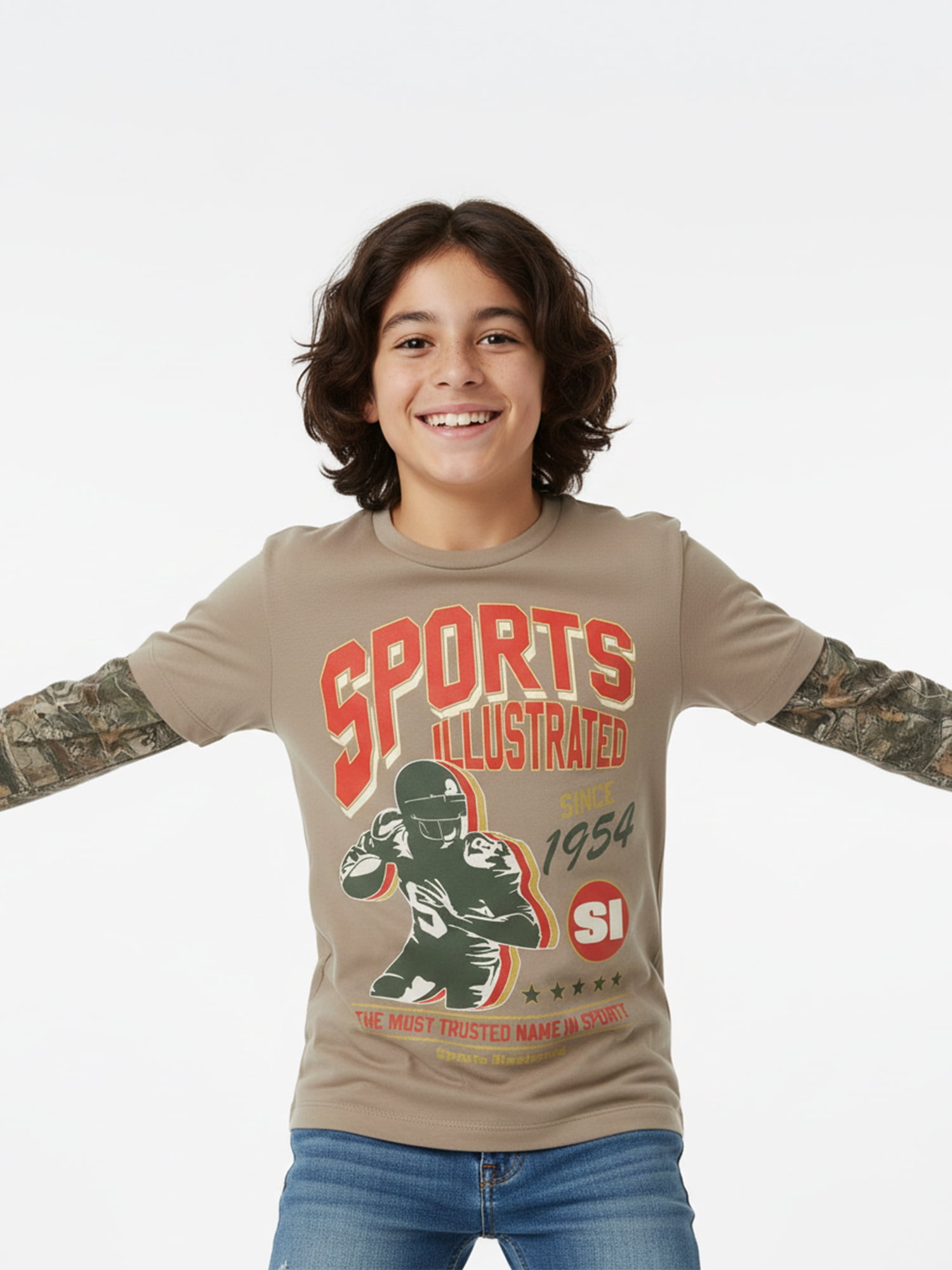 Sports Illustrated, Boys' Graphic Waffle Knit Long Sleeve 2Fer, Sizes 4-18
