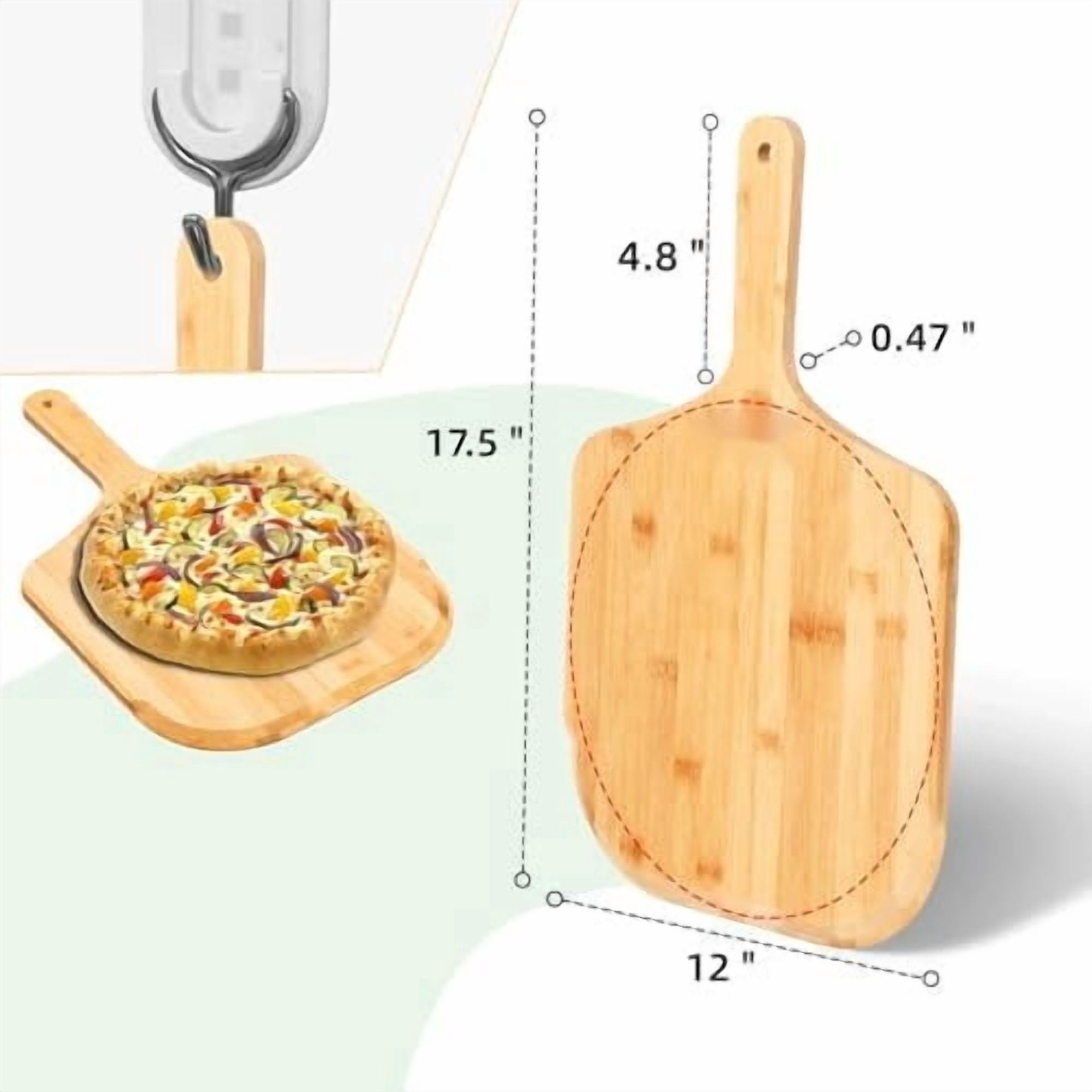 Pizza Peel 12 inch, Bamboo Pizza Paddle Spatula - Wooden Serving Board, Oven Accessory for Baking Homemade, Wood Cutting Board for Cheese Bread Fruit Vegetables