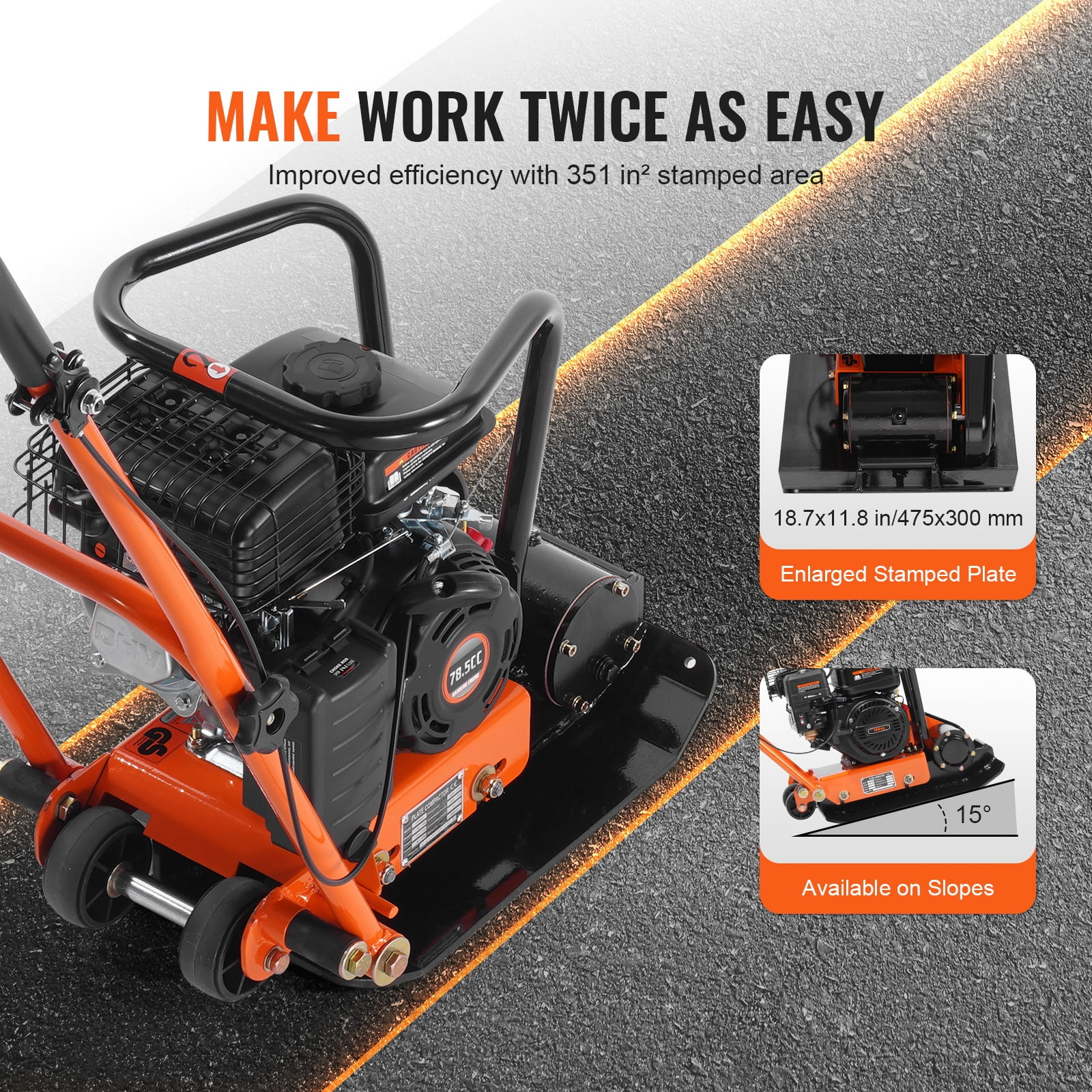KFFKFF flat plate compactor 2.8 HP hand push compactor 78.5cc EPA engine