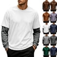 thumbnail image 2 of Mens Faux Two Piece Shirts Crew Neck Long Sleeve Pullover Tops Cyan 3XL, 2 of 7