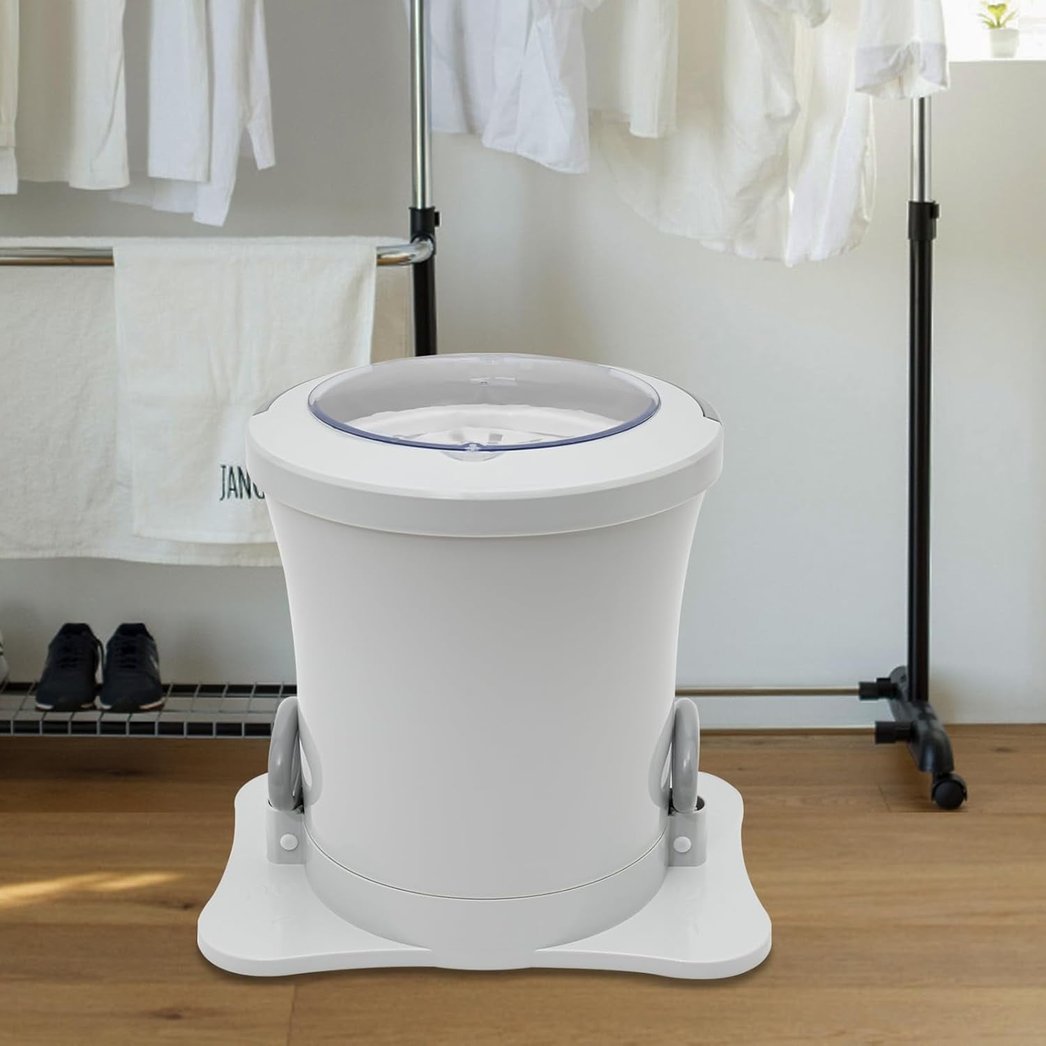 Manual Clothes Dryer Portable Mini Dryer Foot Powered Compact Spin Dryer Machine Non Electric Laundry Dryer for RV Camping Apartment Dorm(White)