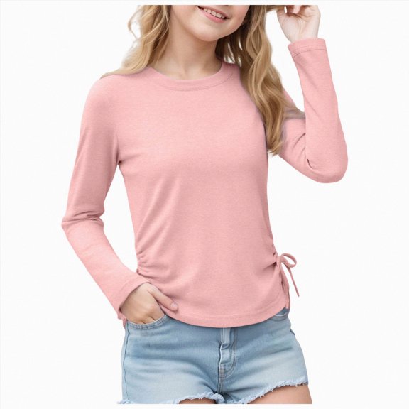 Splozh Tops for Teen Girls Trendy 3-14 Years Girls Long Sleeve Tops Comfortable Soft Fashionable Lace Girls Shirts,Pink,7-8 Years