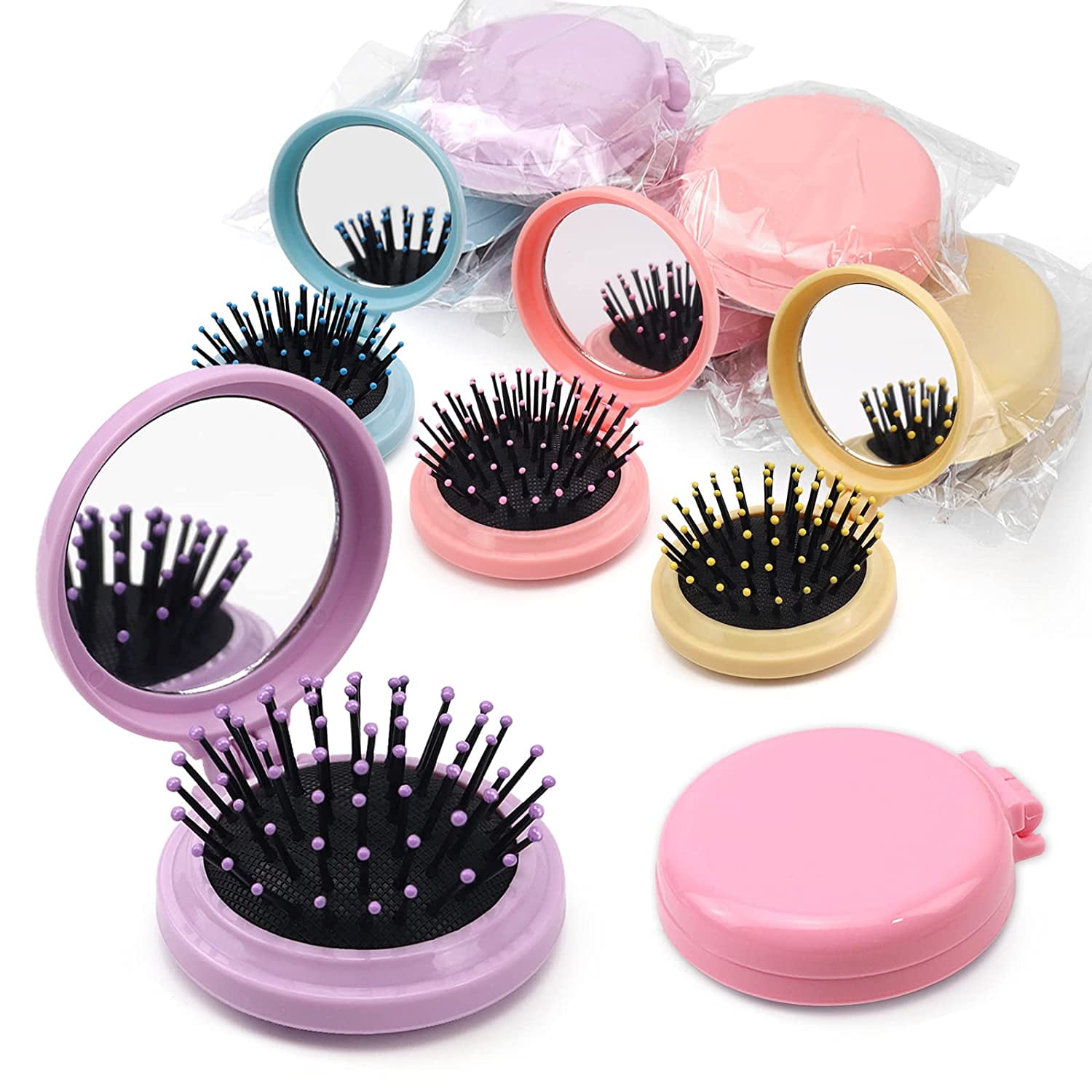 10 Pack Folding Hair Brush Mirror Compact Pocket Size Travel Car Purse