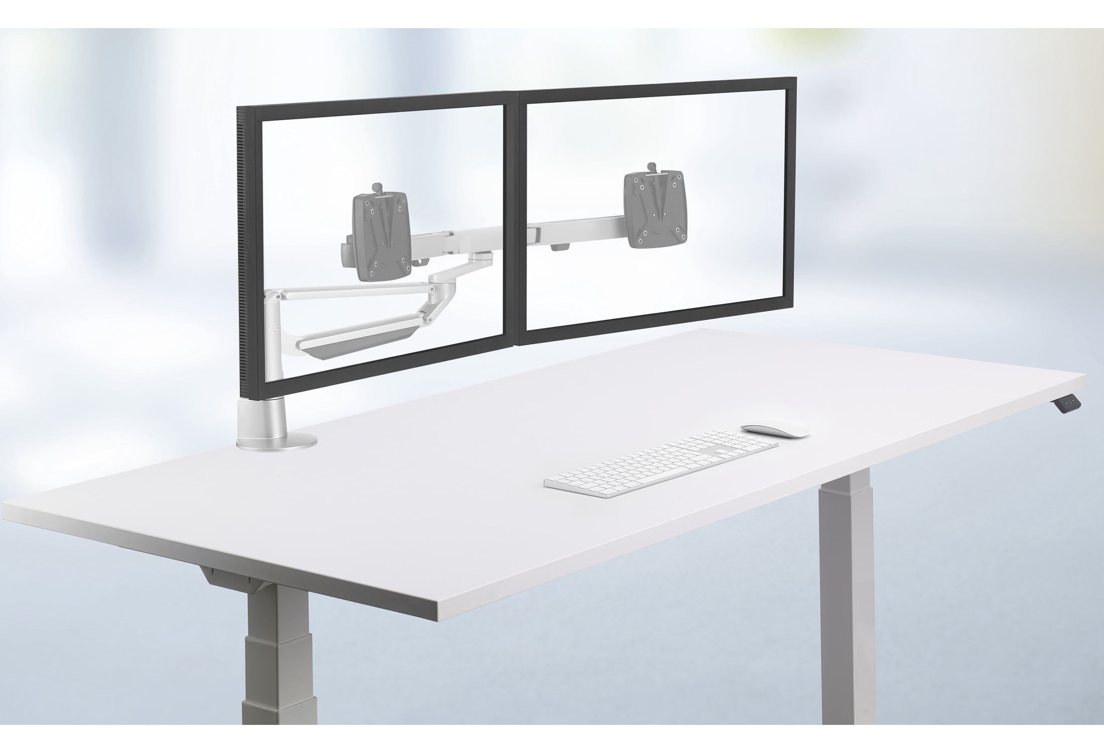 Novus CLU Plus X2 c HD Monitor Arm Set for 2 Screens, Easy Alignment, 3-in-1 Mount, Silver