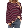 thumbnail image 1 of ZVAVZ Chandail en Molleton Rayé pour Femmes à Manches Longues Col Rond Automne Surdimensionné Décontracté Chandail Haut 2025 Y2K Tenues Preppy Vin m, 1 of 6