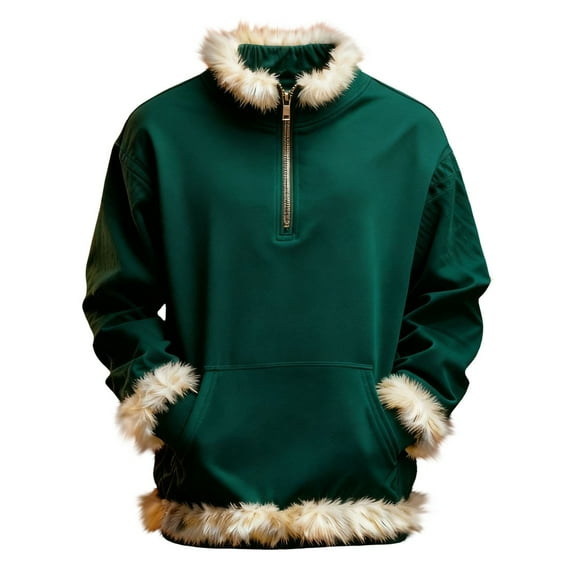 KAUOD Boys Girls Christmas Fleece Jackets Half Zipper Cute Fuzzy-Lined Hooded Coats Kids Winter Pullover Sweatshirts Clothes