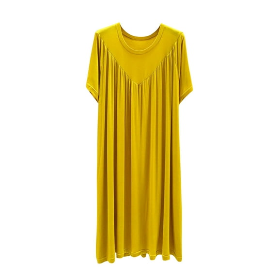 Jalioing Plus Size Long Nightgown for Women Short Sleeve Pleated Comfy Pajama Dress Ladies Crew Neck Sleep Dress