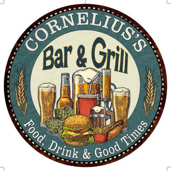 CORNELIUS'S Bar and Grill 14" Round Metal Sign Kitchen Wall Decor 100140023489
