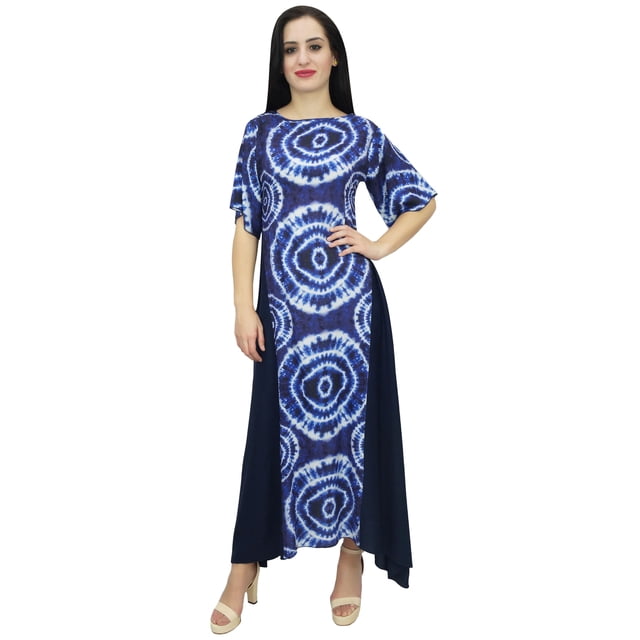 Bimba Robe Maxi d'Été Décontractée Boho en Rayonne Imprimée Shibori pour Femmes-14