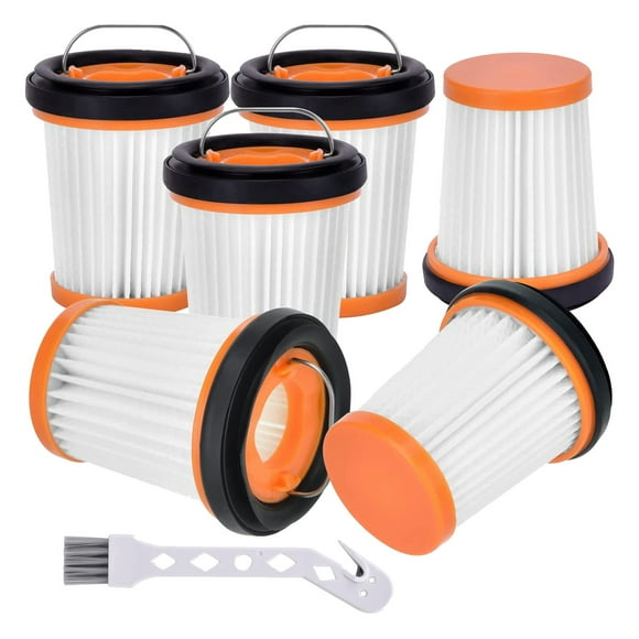 6 Pack Fabric Vacuum Filter with Brush for Shark WV201 WV200 WV205 WV220 WANDVAC Handheld Vacuum,6 x Filters 1 x Brush,White&Orange