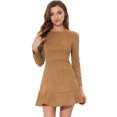 thumbnail image 1 of INSPIRE CHIC Mini vestido informal de manga larga con dobladillo con volantes y cuello redondo de ante sintético para mujer marrón L, 1 of 4