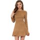 thumbnail image 1 of INSPIRE CHIC Mini vestido informal de manga larga con dobladillo con volantes y cuello redondo de ante sintético para mujer marrón XL, 1 of 4