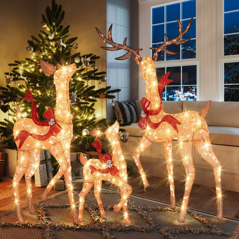3D rendier met slee LED lichtslang - 44CM hoog - 324 lampjes - extra warm wit licht