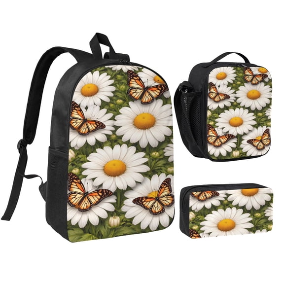 Daisy Butterfly Backpack Set 3pc ，Backpack with Lunch Bag and Bag 17 Inch