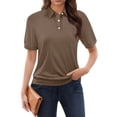 thumbnail image 2 of larppty Womens Polo Shirts Business Casual Work Tops Short Sleeve Button Down Collared V Neck Golf Blouse T-Shirt (Coffee, S), 2 of 5