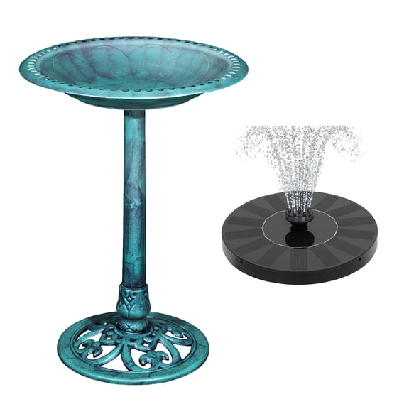 VECELO 28" Height Pedestal Antique Birdbath with Solar Powered Fountain Pump, Green
