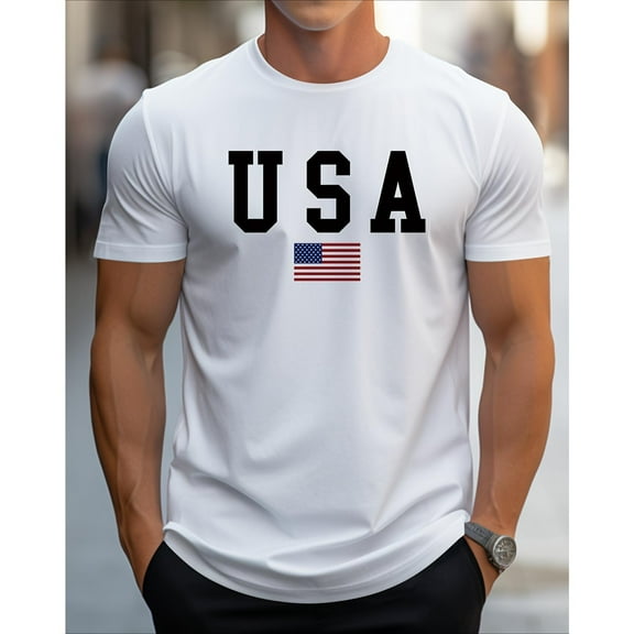 Men’s USA Flag Graphic Cotton T - Shirt – Crew Neck Short Sleeve, Slight Stretch Regular Fit