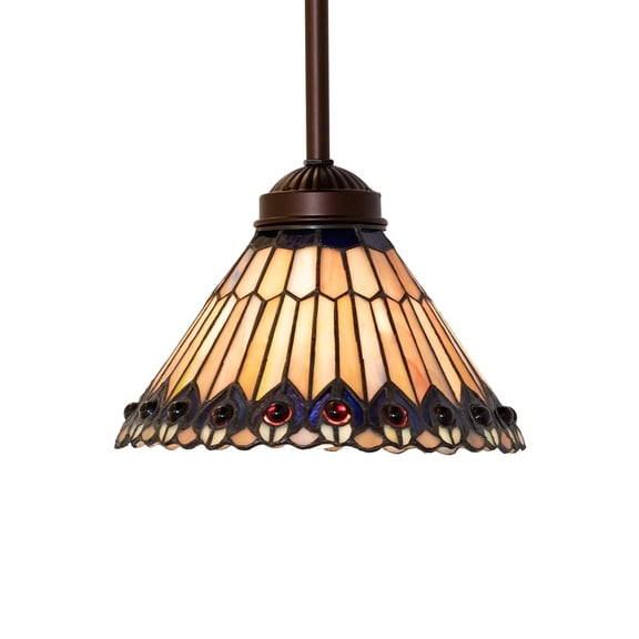 8" Wide Tiffany Jeweled Peacock Mini Pendant