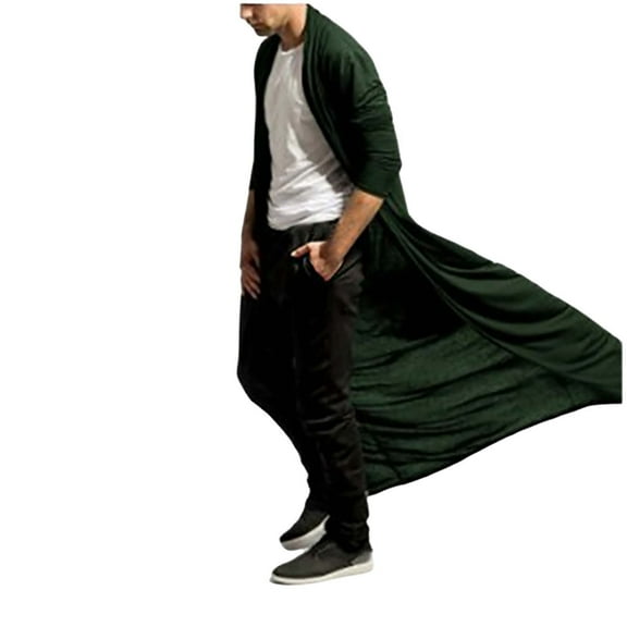 FBMDBB Men's Cardigan Sweaters Men's Ruffle Shawl Collar Cardigan Open Front Lightweight Long Length Drape Cape Overcoat