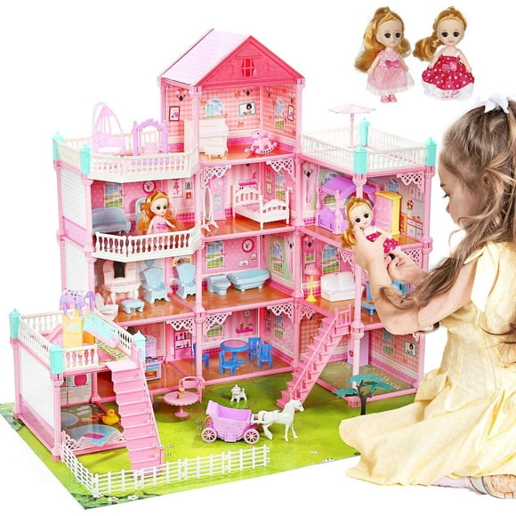 11 Rooms Dollhouse with 2 Dolls and Colorful Light, 31" x 28" x 27" Dream House