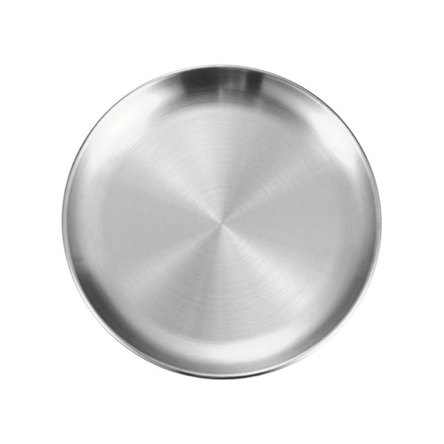 1Pc Stainless Steel Round Plate Bone Spitting Dish Shallow Tray Metal Camping Plate Dining Disc BBQ Picnic Dishes Cookware