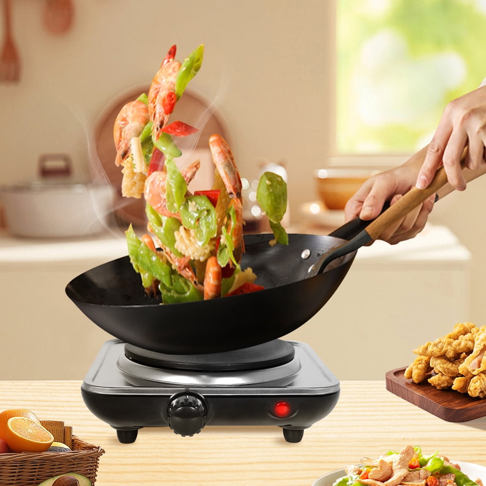 Uten Electric Single Burner, 1000W Cooktop with 6" Cast Iron Hot Plate for Frying, Cooking, Silver
