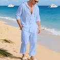 thumbnail image 4 of Gamivast Men's Hooded Shirt Set Long Sleeve Button Down Top and Loose Pants Linen Texture Outfit for Summer Beach Vacation Casual Daily Lounge Wear, 4 of 7