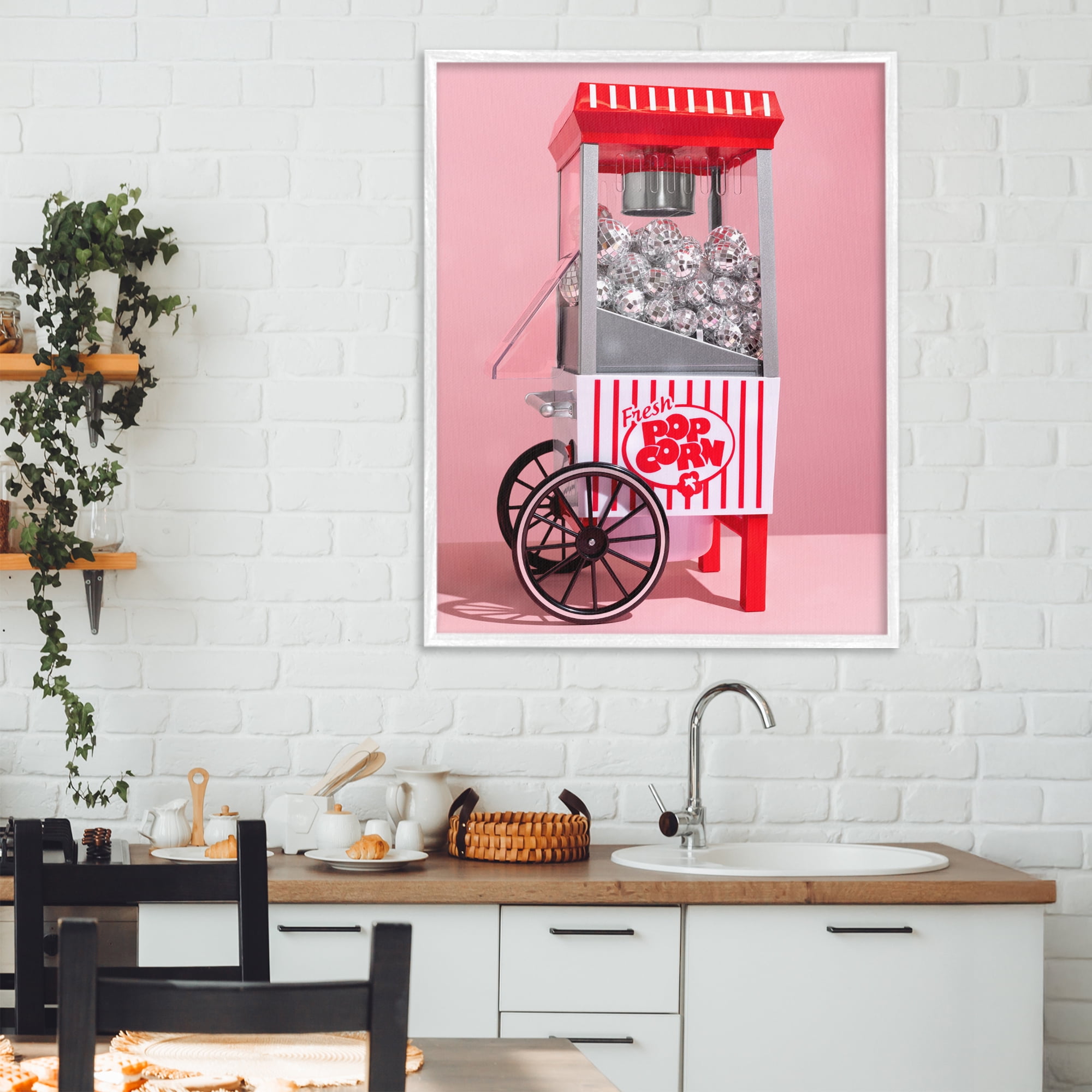Stupell Industries Movie Popcorn with Disco Balls White Framed Giclee Art, design by LISH Creative