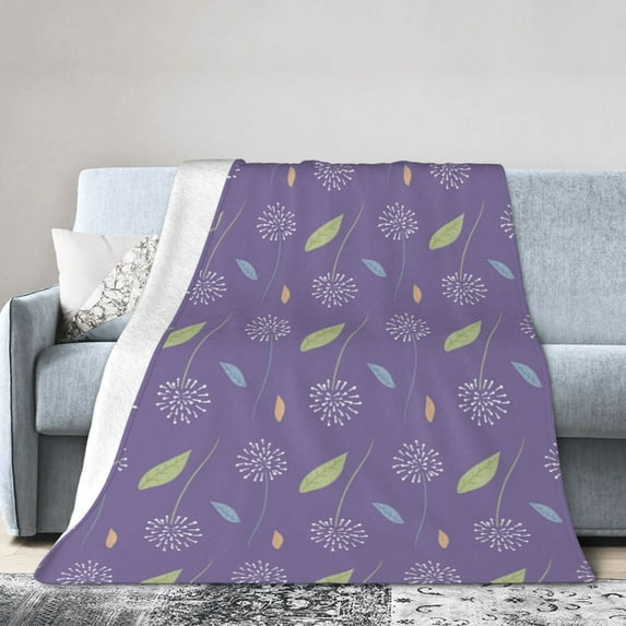 DouZhe Ultra-Soft Micro Fleece Lightweight Flannel Bed Blanket, Violet Floral Lavender Print Cozy Warm Throw Blankets, 60"x50"