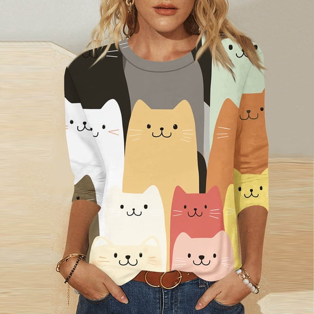 Karight Women Tops Loose Fit Three Quarter Sleeve V Neck Shirts Y2K Cute Bunny Blouses Dressy Spring Aesthetic Clothes