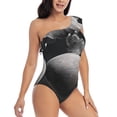 thumbnail image 3 of Uemuo Astronaut Sitting On Mercury Planet Print Women's One Piece Swimsuit Asymmetrical Neck Bathing Suit One Shoulder Side Cutout Ruffle Swimwear-, 3 of 6