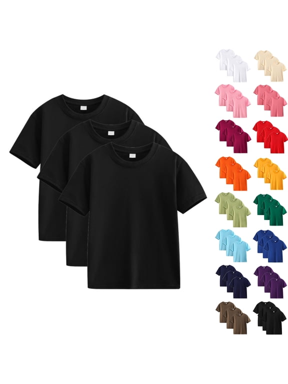 Kids 3-Pack Tees Cotton Crew Neck Short Sleeve Plain T-Shirts Sizes 2-12 Years Old